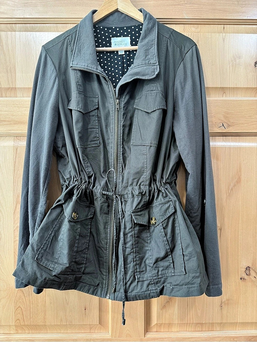 Market & Spruce olive Green Utility Jacket withPolka Dot Lining Size 1X